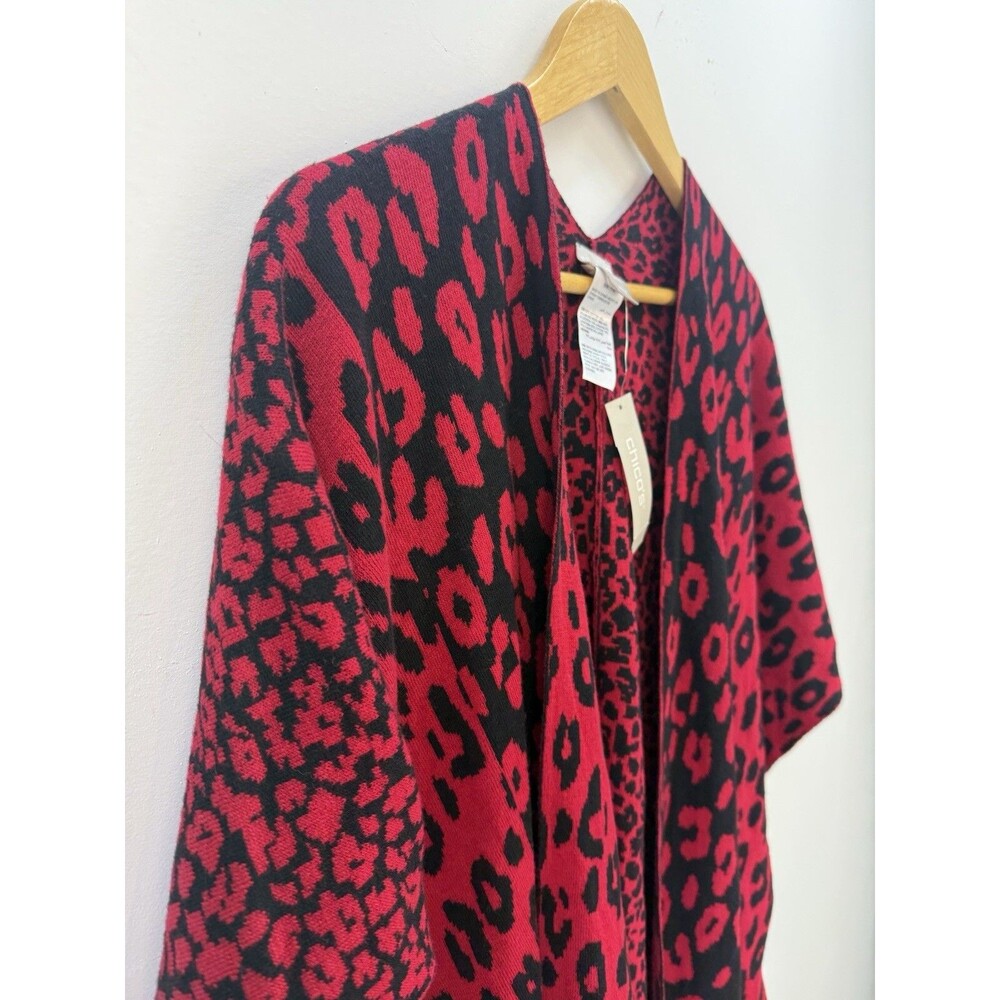 NWT Chicos Women Cardigan Sz S/M Button Closure In Side Print Leopard Red - Picture 4 of 12